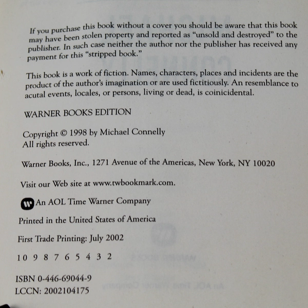 Michael Connelly Blood Work 2002 Paperback Warner Books - Pre-Owned Condition
