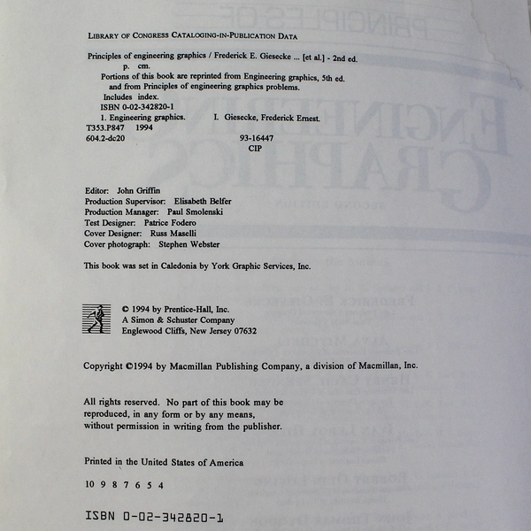 Principles of Engineering Graphics 2nd Ed Giesecke 1994 Textbook PB Wear