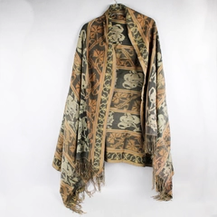 Unbranded Gray and Tan Ikat Tribal Pattern Textile Table Runner With Fringe