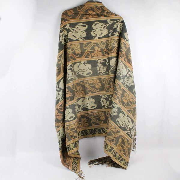 Unbranded Gray and Tan Ikat Tribal Pattern Textile Table Runner With Fringe