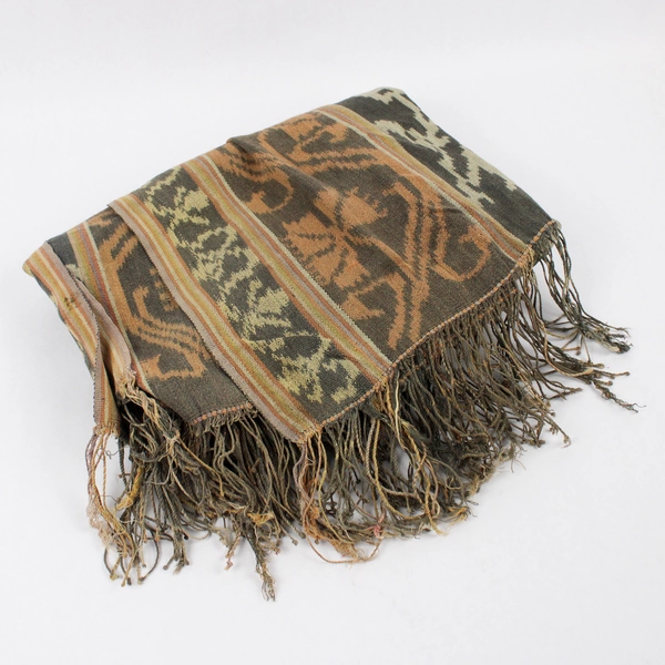 Unbranded Gray and Tan Ikat Tribal Pattern Textile Table Runner With Fringe