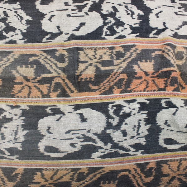 Unbranded Gray and Tan Ikat Tribal Pattern Textile Table Runner With Fringe