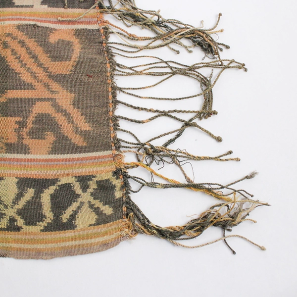 Unbranded Gray and Tan Ikat Tribal Pattern Textile Table Runner With Fringe