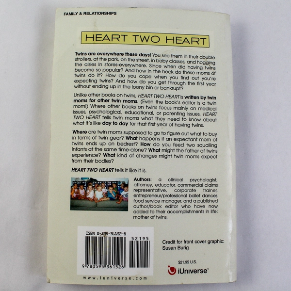 Heart Two Heart: Wisdom for Parents of Twins, 2005 iUniverse PB, Pre-owned
