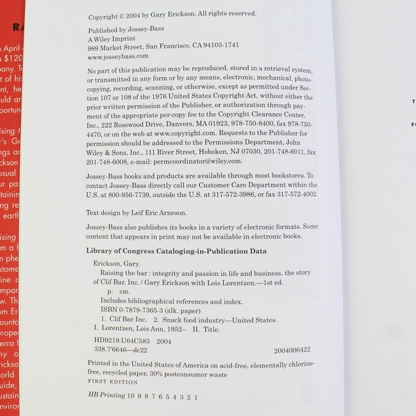 Raising the Bar Integrity & Passion in Life & Business by Gary Erickson HC
