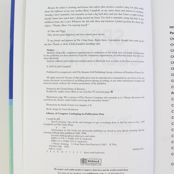 Speed Cleaning By Jeff Campbell 2005 Rodale Hardcover