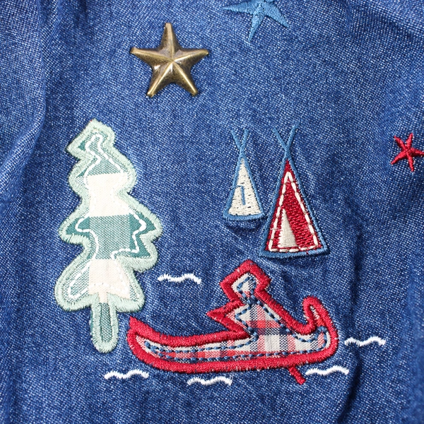 Teddi Women’s Denim Jacket Size 2X Camping Button Embroidered Blue 