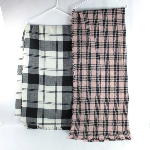 Lot of 2 Women's Scarves Pink Black Plaid From Old Navy & Soft Black White Plaid