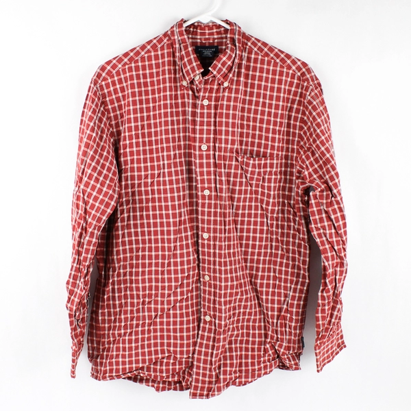 Structure Red Plaid Long-Sleeved Button-Down Shirt Men's Size Medium
