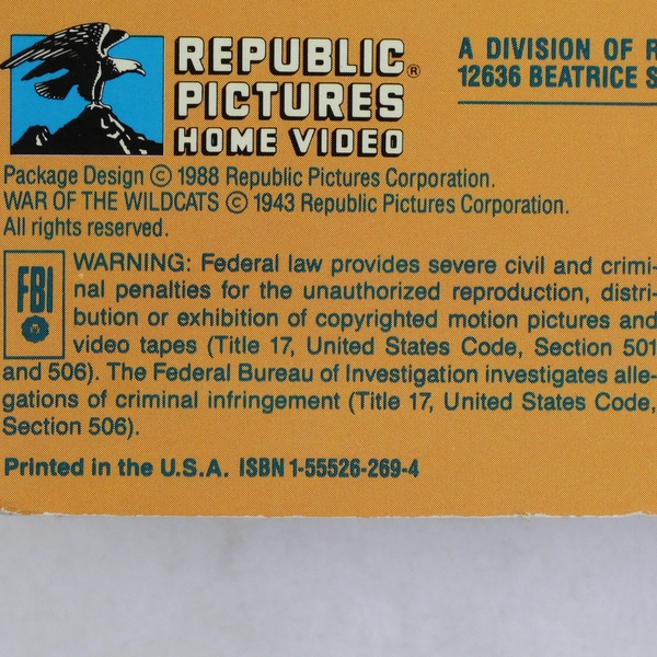 War of the Wildcats VHS Tape 1943 ed 1988 John Wayne Movie