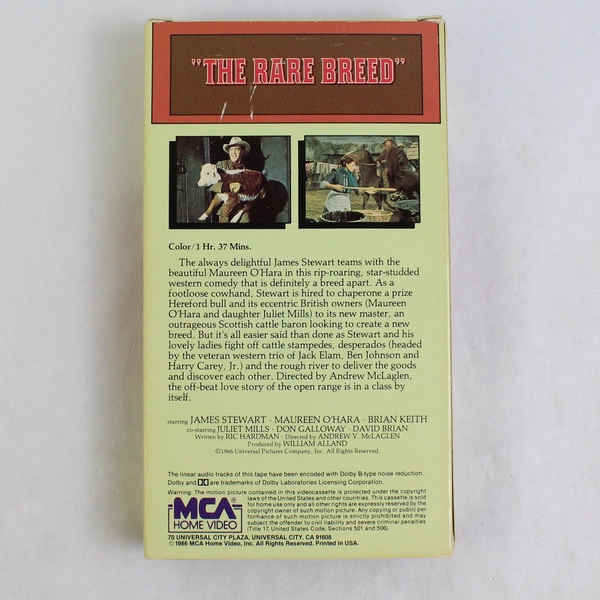 The Rare Breed VHS Tape 1966 ed 1986 James Stewart Movie