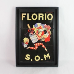 Vintage Florio S.O.M Wine Ad Marcello Dudovich Marsala Framed Ceramic Tile Art