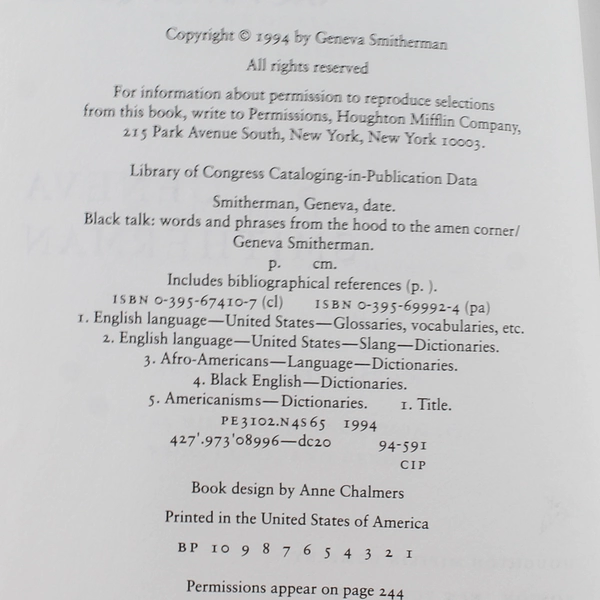 Black Talk by Geneva Smitherman 1994 Paperback - African American Studies