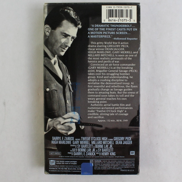 Twelve O'Clock High VHS Tape 1949 ed 1994 Gregory Peck Movie
