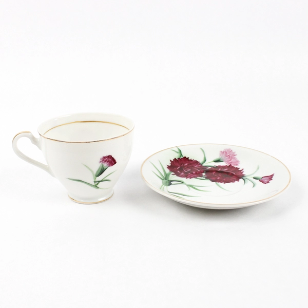 Vintage Norcrest China Cup And Saucer C-244 burgundy Carnations