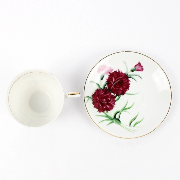 Vintage Norcrest China Cup And Saucer C-244 burgundy Carnations