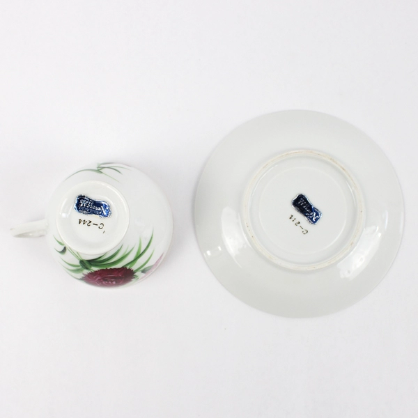 Vintage Norcrest China Cup And Saucer C-244 burgundy Carnations