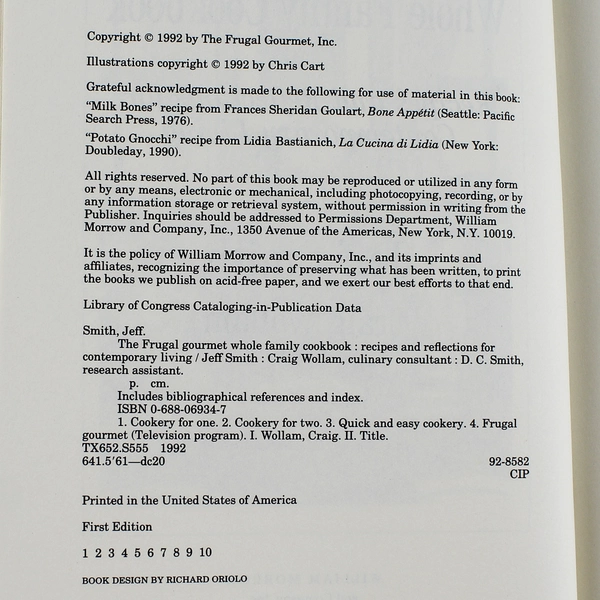 The Frugal Gourmet Whole Family Cookbook by Jeff Smith 1992 Hardcover Edition