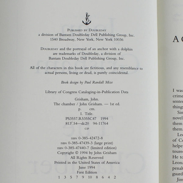 The Chamber by John Grisham 1994 Hardcover First Edition - Good Condition