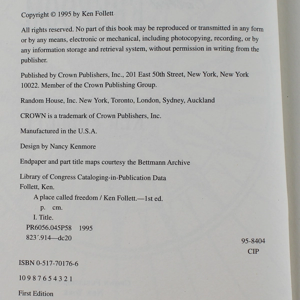 Ken Follett A Place Called Freedom 1995 Hardcover First Edition Good Condition