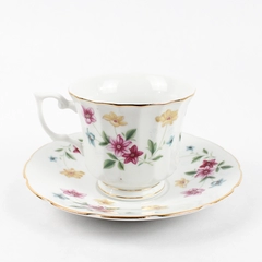 Vtg H 9 Porcelain Tea cup and Saucer Made In China White With Floral Pattern
