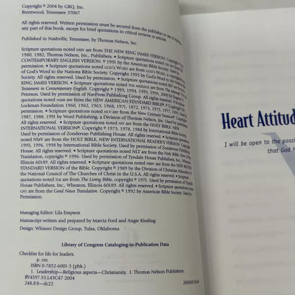 Checklist for Life for Leaders 2004 Paperback Thomas Nelson Publisher