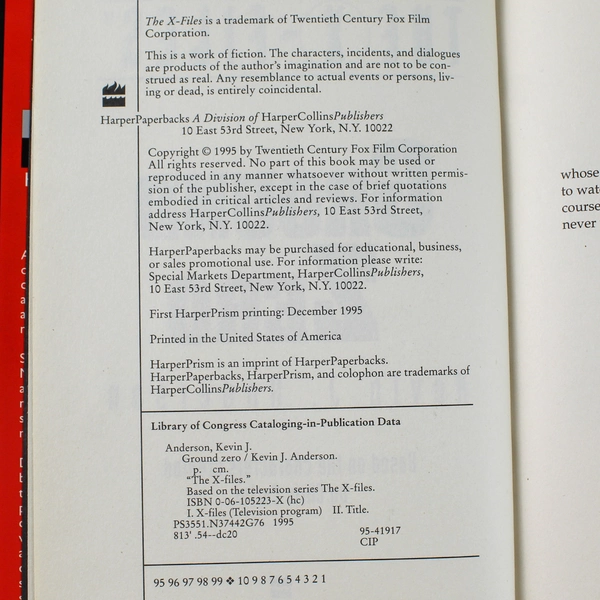 The X Files Ground Zero by Kevin J. Anderson 1995 Hardcover