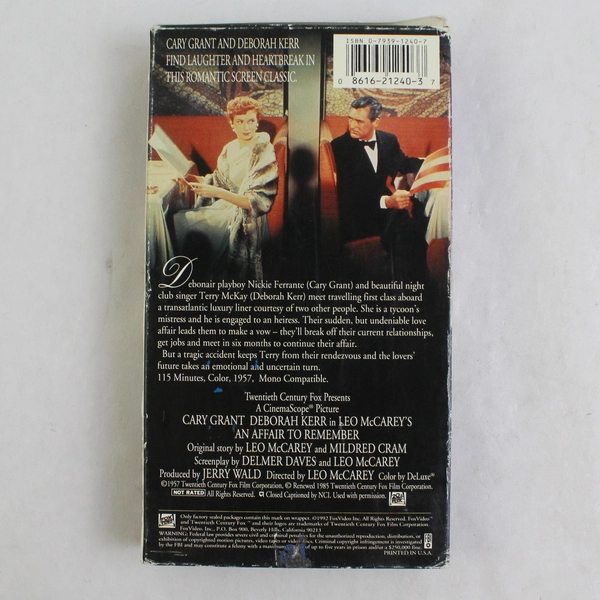 An Affair to Remember VHS Tape 1957 ed 1992 Cary Grant Movie