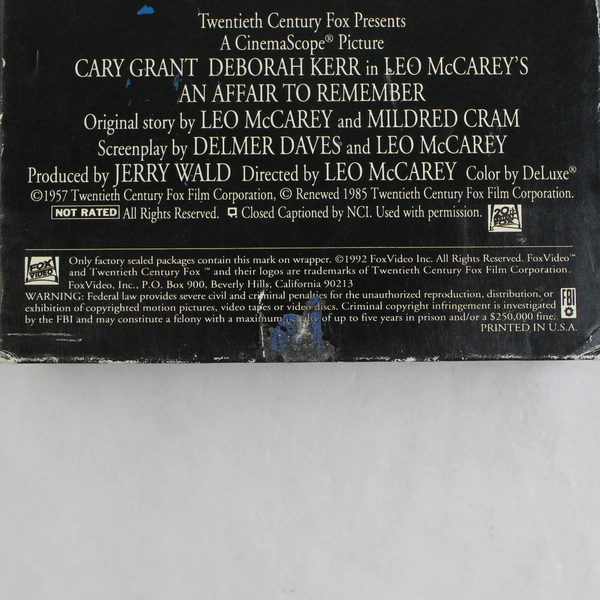 An Affair to Remember VHS Tape 1957 ed 1992 Cary Grant Movie