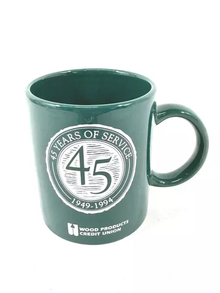 Wood Products Credit Union 45th Anniversary Ceramic Mug 1949-1994 Green