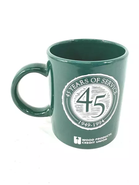 Wood Products Credit Union 45th Anniversary Ceramic Mug 1949-1994 Green