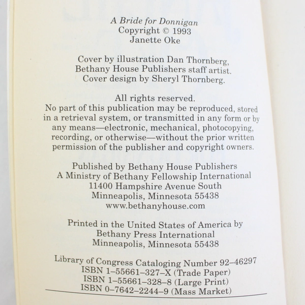 A Bride For Donnigan by Janette Oke 1993 Paperback Historical Fiction