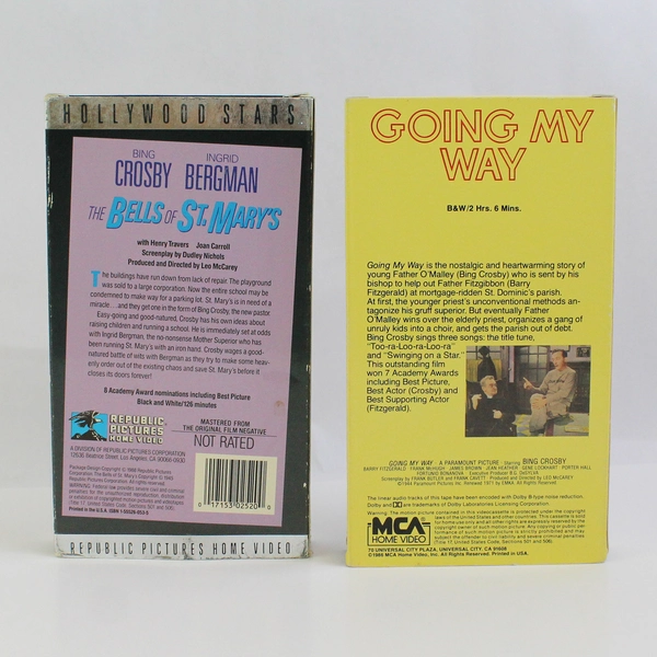 Lot of 2 Going My Way Bells of St Mary's VHS Tape Bing Crosby 1944 1945