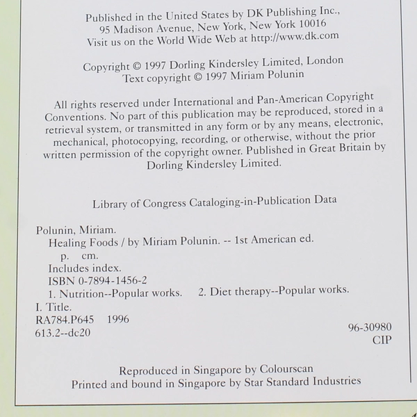 Healing Foods by Miriam Polunin 1997 Cookbook - Good Condition Hardcover