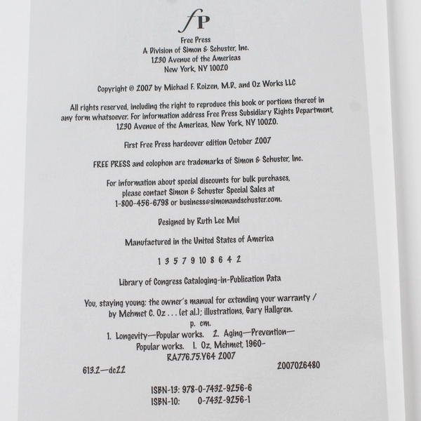 You Staying Young by Mehmet Oz & Michael F. Roizen, 2007 Hardcover Book