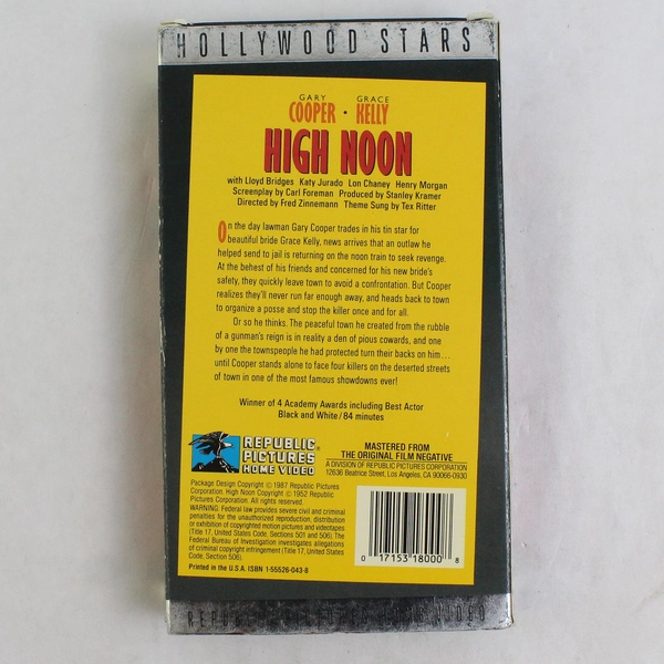 High Noon VHS Tape 1987 Gary Cooper Movie