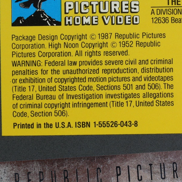 High Noon VHS Tape 1987 Gary Cooper Movie