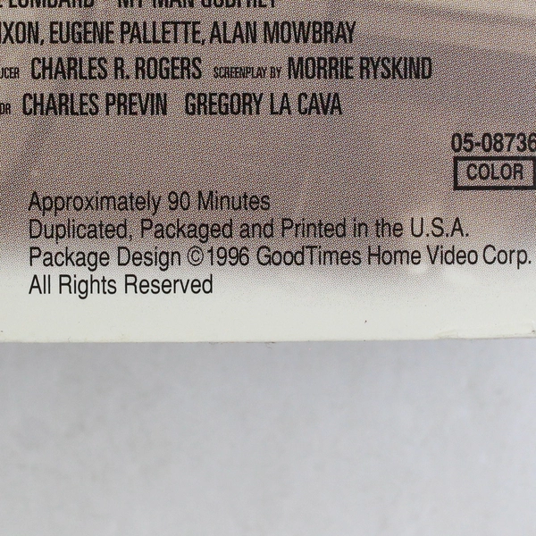 My Man Godfrey VHS Tape 1996 Carole Lombard Movie