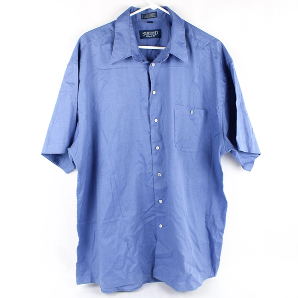 Stafford Relaxed Fit Blue Short-Sleeved Button-Up Shirt Men's Size 17.5 34/35