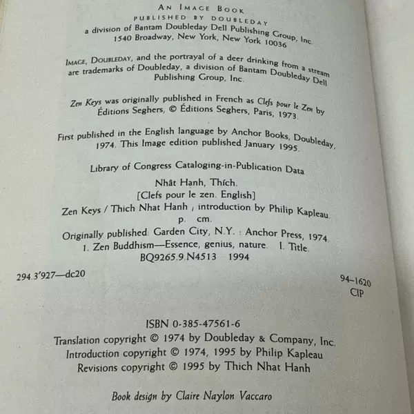 Zen Keys: A Guide to Zen Practice by Thich Nhat Hanh 1995 Paperback