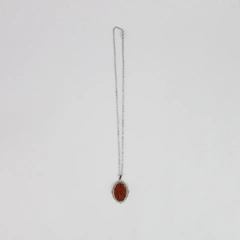 Vintage Necklace Goldstone Pendant With 17.5 Inch Long Sterling Chain 