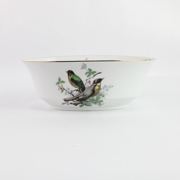 Andrea By Sadek Made Oval Porcelain Bowl Hand Painted Bird Pattern