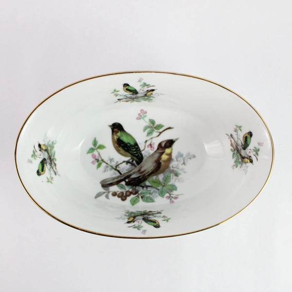 Andrea By Sadek Made Oval Porcelain Bowl Hand Painted Bird Pattern