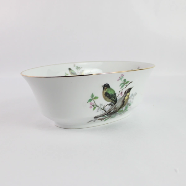 Andrea By Sadek Made Oval Porcelain Bowl Hand Painted Bird Pattern
