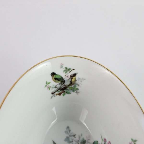 Andrea By Sadek Made Oval Porcelain Bowl Hand Painted Bird Pattern