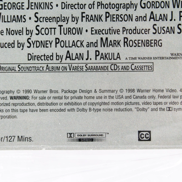 Presumed Innocent VHS Tape Harrison Ford 1990 Warner Bros Classic Film