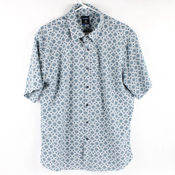Monument Blue and White Patterned Short-Sleeved Button-Up Women's Size XL