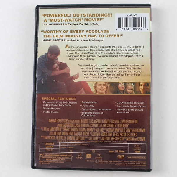 October Baby DVD 2012 - Inspiring Film in Good Pre-Owned Condition
