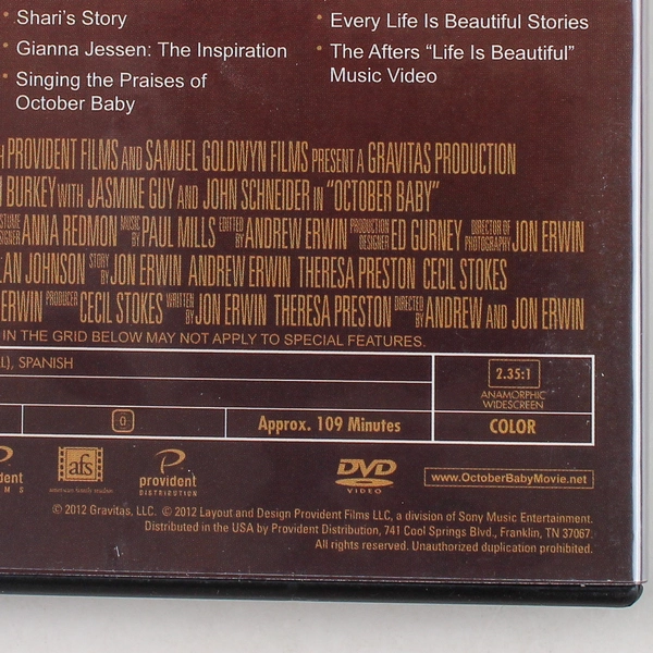 October Baby DVD 2012 - Inspiring Film in Good Pre-Owned Condition