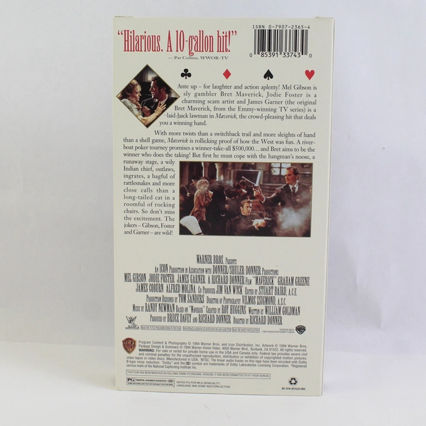 Maverick VHS Tape 1994 Jodie Foster Mel Gibson Western Movie